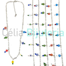 Cargar imagen en el visor de la galería, Collar/pulsera de acero - cuentas de flores - plata
