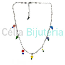 Cargar imagen en el visor de la galería, Collar/pulsera de acero - cuentas de flores - plata
