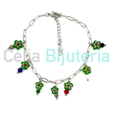 Cargar imagen en el visor de la galería, Collar/pulsera de acero - cuentas de flores - plata
