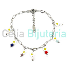 Cargar imagen en el visor de la galería, Collar/pulsera de acero - cuentas de flores - plata
