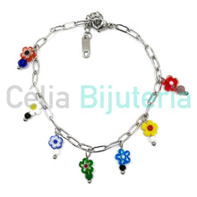 Cargar imagen en el visor de la galería, Collar/pulsera de acero - cuentas de flores - plata
