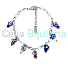 Cargar imagen en el visor de la galería, Collar/pulsera de acero - cuentas de flores - plata
