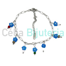 Cargar imagen en el visor de la galería, Collar/pulsera de acero - cuentas de flores - plata
