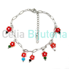 Cargar imagen en el visor de la galería, Collar/pulsera de acero - cuentas de flores - plata
