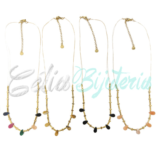 Colar de Aço com Peças de Hematita e Pedras Naturais