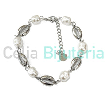 Cargar imagen en el visor de la galería, Collar/Pulsera/Tobillera de Acero - conchas con perlas
