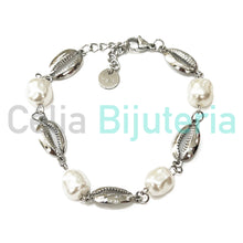 Cargar imagen en el visor de la galería, Collar/Pulsera/Tobillera de Acero - conchas con perlas
