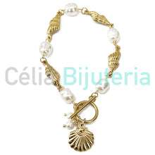 Cargar imagen en el visor de la galería, Collar/Pulsera de Acero - conchas de cauri con perlas
