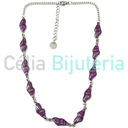 Colar de Aço - búzios coloridos