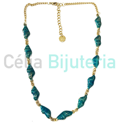 Colar de Aço - búzios coloridos