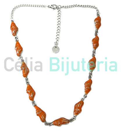 Colar de Aço - búzios coloridos