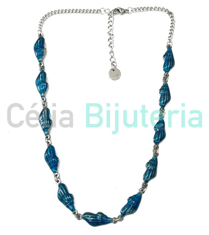 Colar de Aço - búzios coloridos