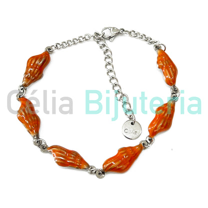 Tornozeleira de Aço - búzios coloridos