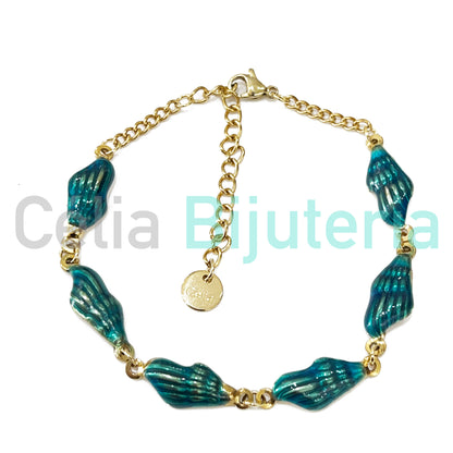 Tornozeleira de Aço - búzios coloridos