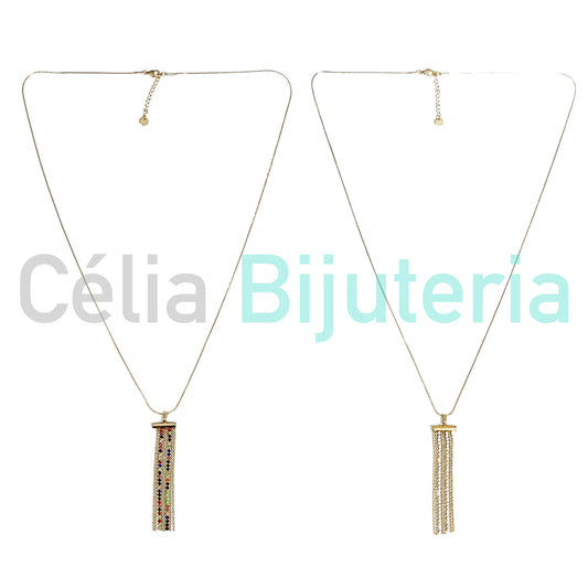 Long Steel Necklace - Fringe with Sparkling Stones