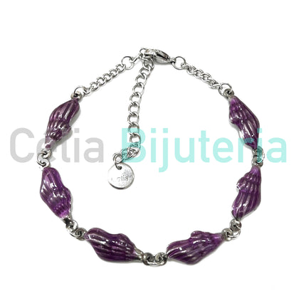 Tornozeleira de Aço - búzios coloridos