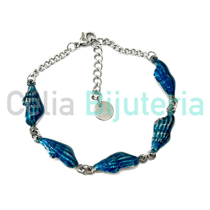 Pulseira de Aço - búzios coloridos