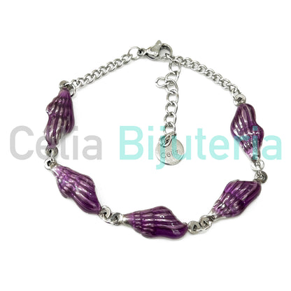 Pulseira de Aço - búzios coloridos