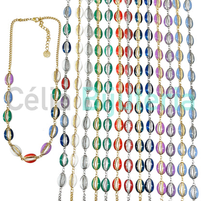 Colar / Tornozeleira / Pulseira de Aço - búzios coloridos