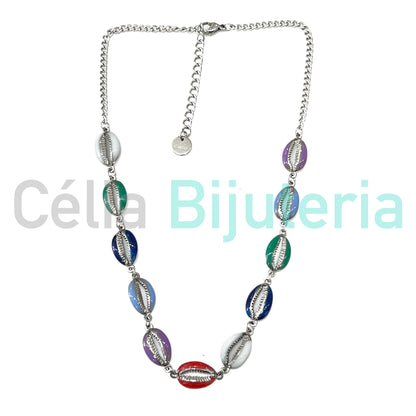Colar / Tornozeleira / Pulseira de Aço - búzios coloridos