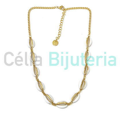 Colar / Tornozeleira / Pulseira de Aço - búzios coloridos