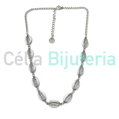 Colar / Tornozeleira / Pulseira de Aço - búzios coloridos