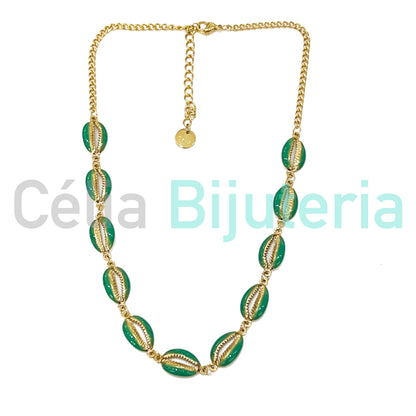 Colar / Tornozeleira / Pulseira de Aço - búzios coloridos