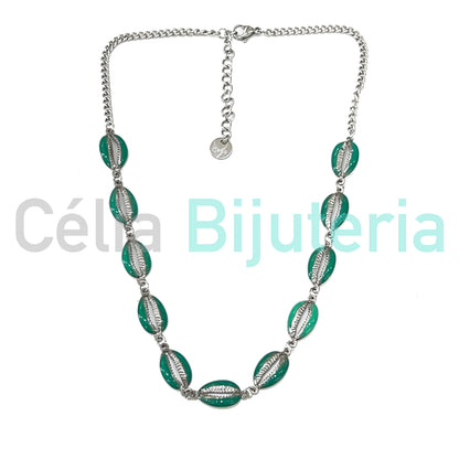 Colar / Tornozeleira / Pulseira de Aço - búzios coloridos