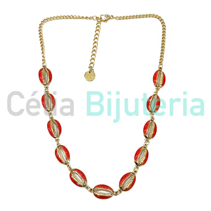 Colar / Tornozeleira / Pulseira de Aço - búzios coloridos