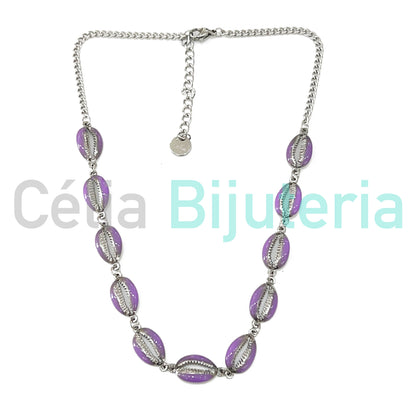 Colar / Tornozeleira / Pulseira de Aço - búzios coloridos