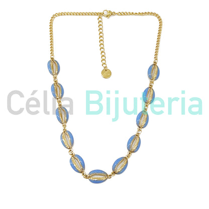 Colar / Tornozeleira / Pulseira de Aço - búzios coloridos