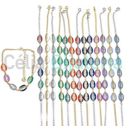 Colar / Tornozeleira / Pulseira de Aço - búzios coloridos