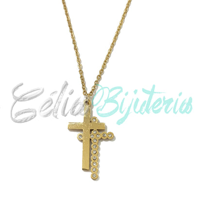 Colar de Aço com Cruz com Brilhantes