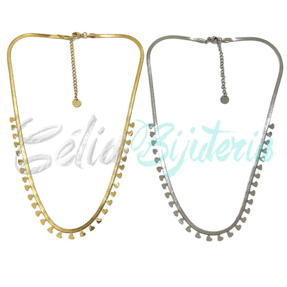 Colar de Aço Snake Achatado com medalhinhas - coração