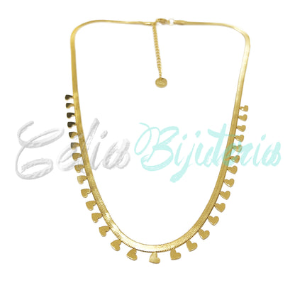 Colar de Aço Snake Achatado com medalhinhas - coração