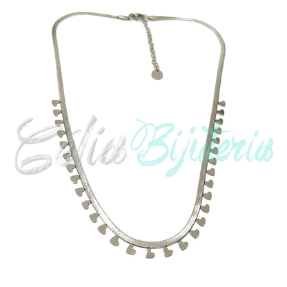 Colar de Aço Snake Achatado com medalhinhas - coração