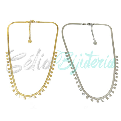 Colar de Aço Snake Achatado com medalhinhas - estrela