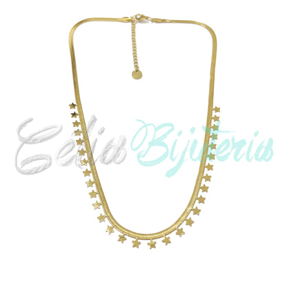 Colar de Aço Snake Achatado com medalhinhas - estrela