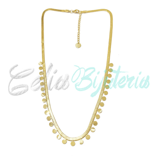 Collar plano de acero con forma de serpiente y medallas - redondo