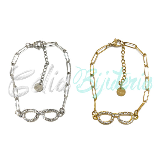 Pulsera de acero - gafas con diamantes