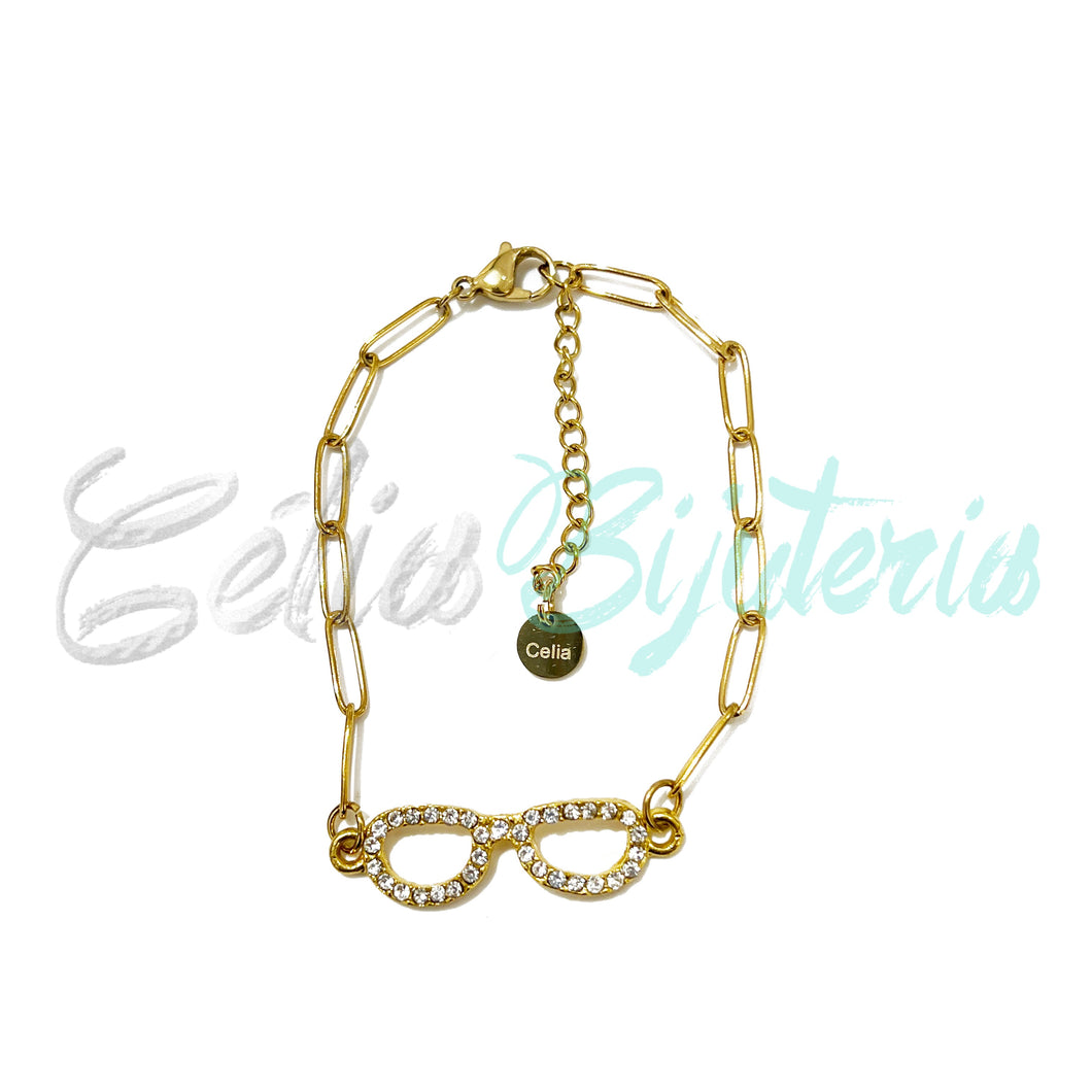 Pulsera de acero - gafas con diamantes