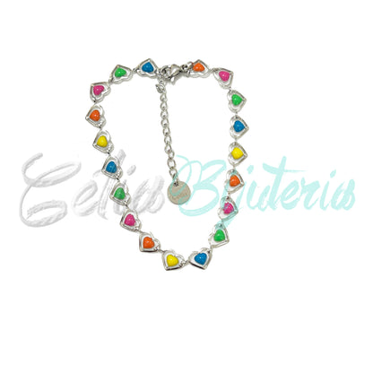 Colar/Pulseira de Aço - corações coloridos