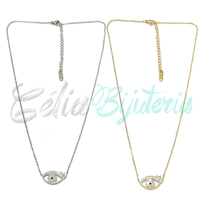 Steel Necklace - Evil Eye with Diamonds