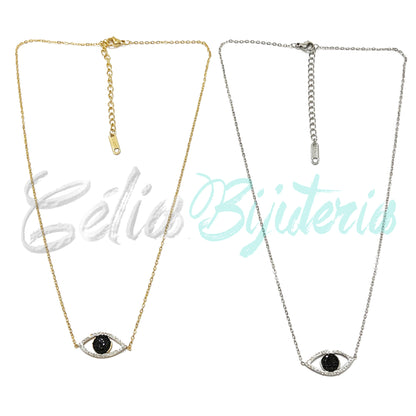 Colar de Aço - olho turco com brilhantes