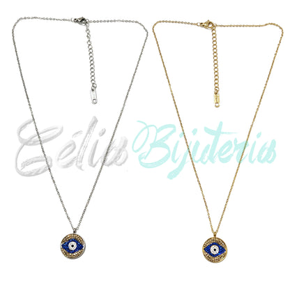 不锈钢项链 - 带有闪亮眼的土耳其之眼