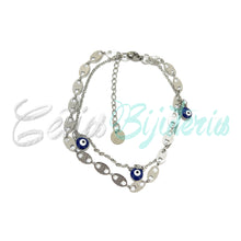 Cargar imagen en el visor de la galería, Collar/Pulsera Doble de Acero - Ojo Turco Azul y Blanco
