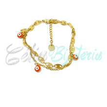 Cargar imagen en el visor de la galería, Collar/Pulsera Doble Acero - Ojo Turco Naranja
