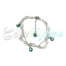 Cargar imagen en el visor de la galería, Collar/Pulsera Doble Acero - Ojo Turco Verde
