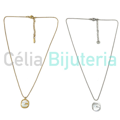 Steel Bead Necklace with Mother-of-Pearl Medal