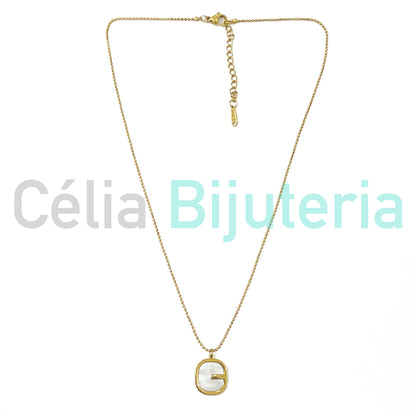 Steel Bead Necklace with Mother-of-Pearl Medal